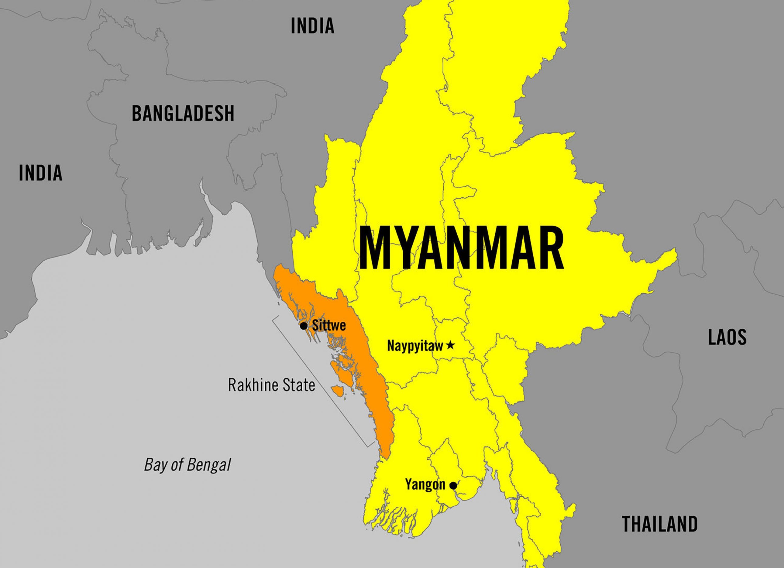 A map of Myanmar and Rakhine State