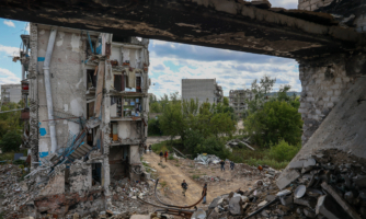 IZYUM CITY, KHARKIV REGION, UKRAINE - SEPTEMBER 19: A view of destruction in the Izyum city, Kharkiv region, Ukraine, on September 19, 2022. The city was destroyed by Russian attacks and was recaptured by the Ukrainian forces on September 10 of this year. (Photo by Sofia Bobok/Anadolu Agency via Getty Images)